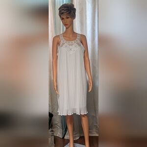 Elegant White Lace Trim Lined Dress